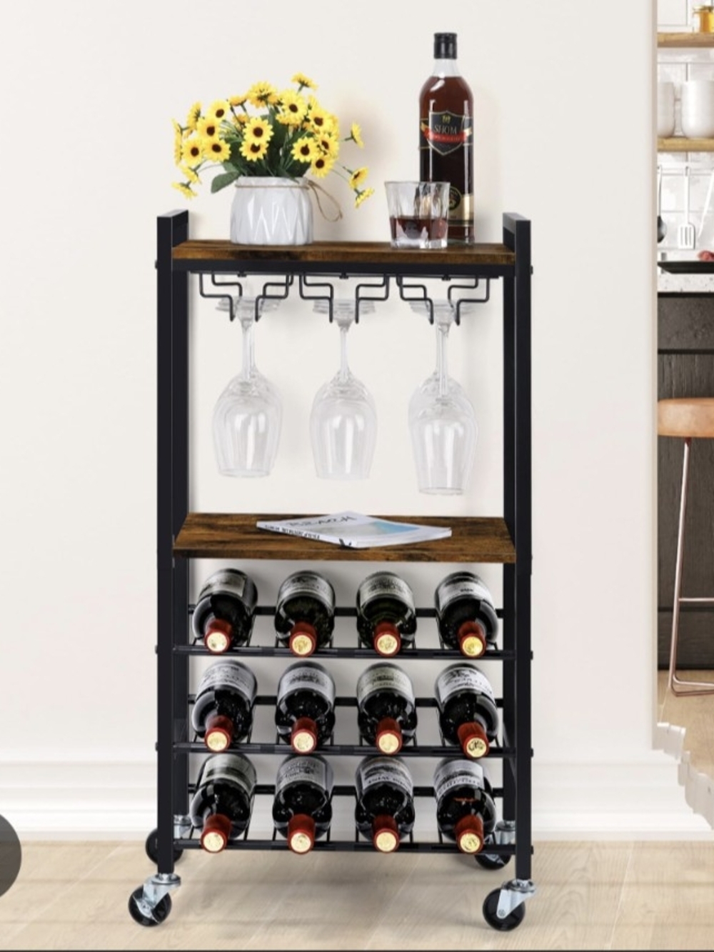 New Wood Grain Rolling Storage Cart - Brown